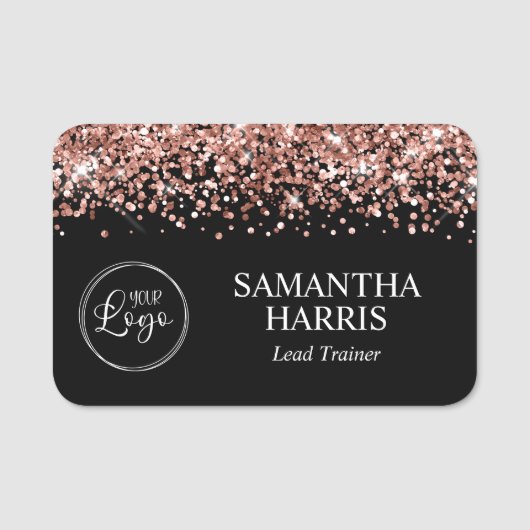 Rose Gold Glitzer und Schwarzes Logo Namensschild (Vorderseite)