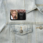 Rose Gold Glitzer und Schwarzes Logo und Foto Namensschild (Beispiel)