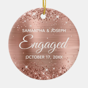 Rose Gold Glitzer und Shiny Foil Verlobt Keramik Ornament