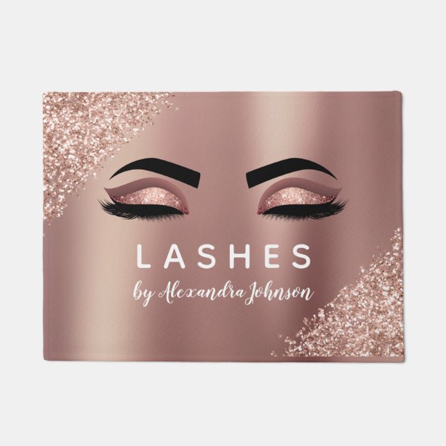 Rose Gold Glitzer und Sparkle Eyelash Extension Fußmatte (Vorderseite)
