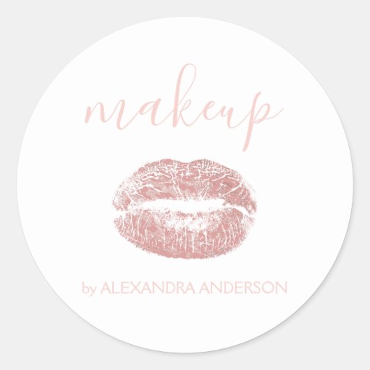 Rose Gold Glitzer und Sparkle Lipstick Makeup Runder Aufkleber (Vorderseite)