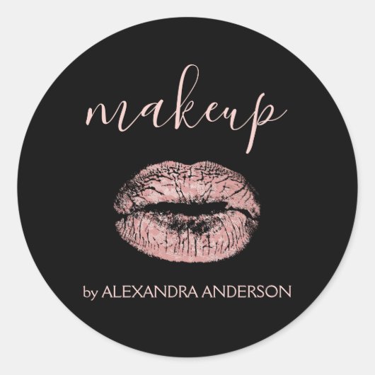 Rose Gold Glitzer und Sparkle Lipstick Makeup Runder Aufkleber (Vorderseite)