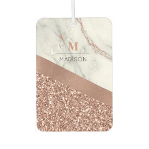 Rose Gold-Glitzer und Sparkle-Marmor-Monogramm Autolufterfrischer