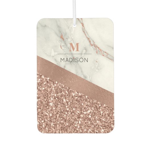 Rose Gold-Glitzer und Sparkle-Marmor-Monogramm Autolufterfrischer (Vorderseite)