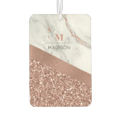 Rose Gold-Glitzer und Sparkle-Marmor-Monogramm Autolufterfrischer (Rückseite)