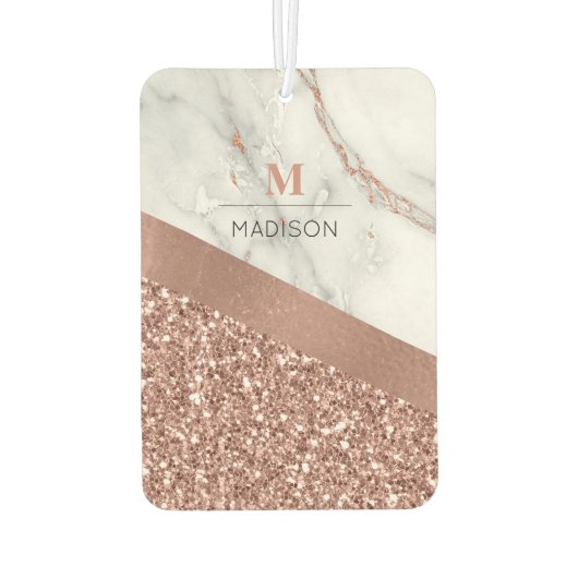 Rose Gold-Glitzer und Sparkle-Marmor-Monogramm Autolufterfrischer (Rückseite)