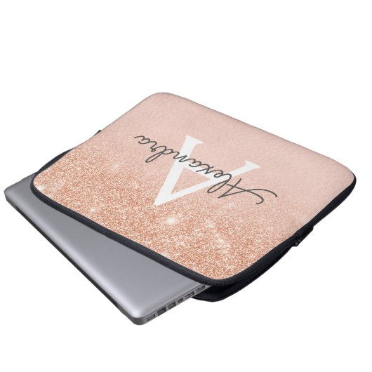 Rose Gold-Glitzer und Sparkle-Monogramm Laptopschutzhülle (Vorne Knopf)