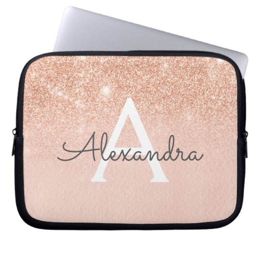 Rose Gold-Glitzer und Sparkle-Monogramm Laptopschutzhülle (Vorderseite)