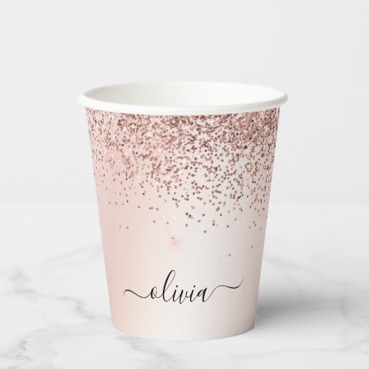 Rose-Gold-Glitzer- und -Sparkronenpapiergruppen Pappbecher (Vorderseite)