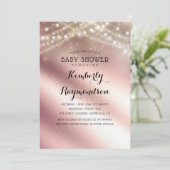 Rose Gold Glitzer und Sring Lights Kinderdusche Einladung (Stehend Vorderseite)