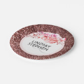 Rose Gold Glitzer und Vintage Blume Hochzeit Pappteller (Schrägansicht)