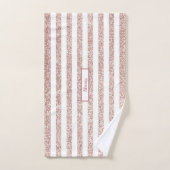 Rose Gold Glitzer und Weiß Streifen Personalisiert Badhandtuch Set (Handtuch)