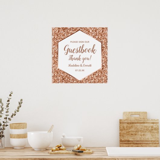 Rose Gold Glitzer Unterschreiben Sie unser Gästebu Poster (Küche)