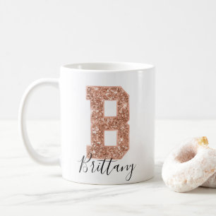 Rose Gold Glitzer Varsity Letter Monogram B Kaffeetasse
