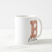 Rose Gold Glitzer Varsity Letter Monogram B Kaffeetasse (VorderseiteRechts)
