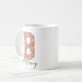 Rose Gold Glitzer Varsity Letter Monogram B Kaffeetasse (Vorderseite Links)