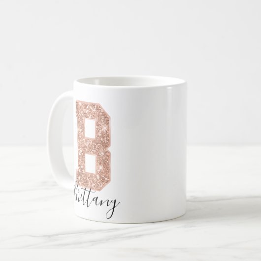 Rose Gold Glitzer Varsity Letter Monogram B Kaffeetasse (Vorderseite Links)