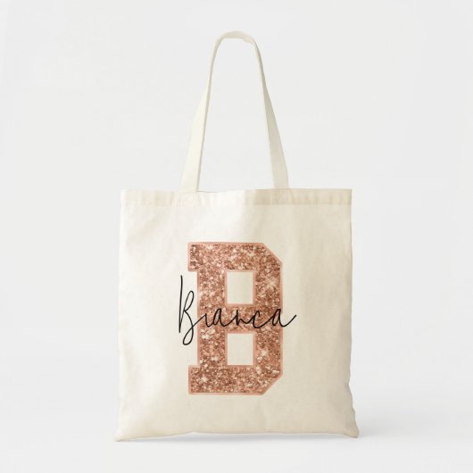 Rose Gold Glitzer Varsity Letter Monogram B Tragetasche (Vorne)