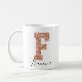 Rose Gold Glitzer Varsity Letter Monogram F Kaffeetasse (Links)