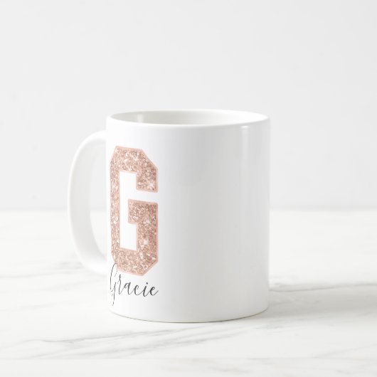 Rose Gold Glitzer Varsity Letter Monogram G Kaffeetasse (Vorderseite Links)