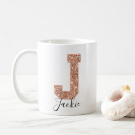 Rose Gold Glitzer Varsity Letter Monogram J Kaffeetasse