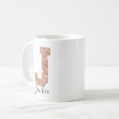 Rose Gold Glitzer Varsity Letter Monogram J Kaffeetasse (Vorderseite Links)