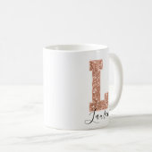 Rose Gold Glitzer Varsity Letter Monogram L Kaffeetasse (VorderseiteRechts)