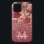 Rose Gold Glitzer Vintag Rosa Rosa Rosa Blüte Case-Mate iPhone Hülle<br><div class="desc">Chic, Elegant, Vintag, Rosa, Blassviolett Rot, Rose Blumenblume personalisierter Name und mit Monogramm Telefonzelle. Romantisches, mädchenhaftes Design mit Vintagem Blumenmotiv in Rosa, blassviolettem rote Rose und einem Gold in dunkler Rose und bordeauxfarbenem Glitzer. Sie können mit Ihrem Namen und monogramm initiale anpassen. Wenn Sie keine Personalisierung benötigen, können Sie diese...</div>