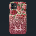 Rose Gold Glitzer Vintag Rosa Rosa Rosa Blüte Case-Mate iPhone Hülle<br><div class="desc">Chic, Elegant, Vintag, Rosa, Blassviolett Rot, Rose Blumenblume personalisierter Name und mit Monogramm Telefonzelle. Romantisches, mädchenhaftes Design mit Vintagem Blumenmotiv in Rosa, blassviolettem rote Rose und einem Gold in dunkler Rose und bordeauxfarbenem Glitzer. Sie können mit Ihrem Namen und monogramm initiale anpassen. Wenn Sie keine Personalisierung benötigen, können Sie diese...</div>