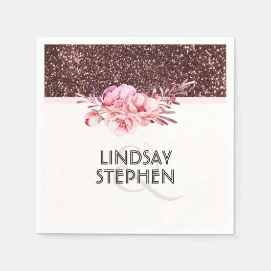 Rose Gold Glitzer Vintage Blumenhochzeit Serviette (Vorderseite)