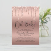 Rose Gold Glitzer Virtual Baby Dusche Einladung (Stehend Vorderseite)