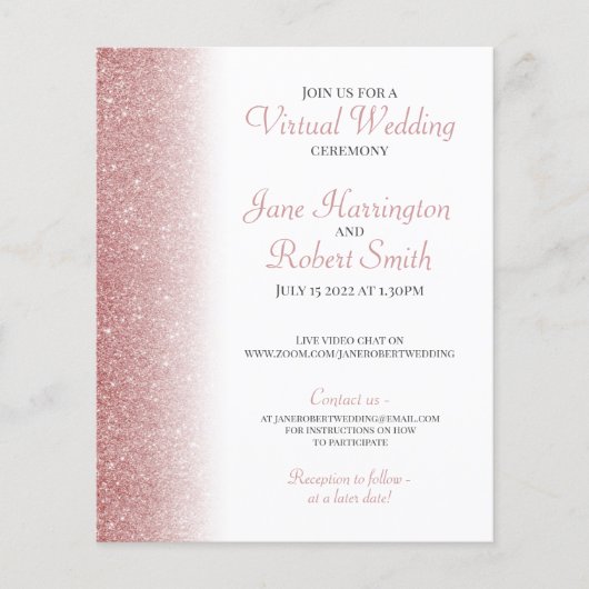 Rose Gold Glitzer Virtual Wedding Paper Einladung (Vorderseite)
