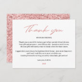 Rose gold Glitzer Virtuelle Dusche Vielen Dank Dankeskarte (Vorne/Hinten)