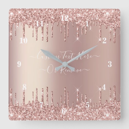 Rose Gold Glitzer Wall Clock Benutzerdefinierter T Quadratische Wanduhr (Vorderseite)