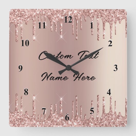 Rose Gold-Glitzer-Wandanzeige mit benutzerdefinier Quadratische Wanduhr (Vorderseite)