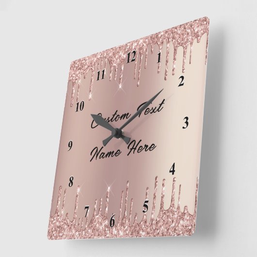 Rose Gold-Glitzer-Wandanzeige mit benutzerdefinier Quadratische Wanduhr (Winkel)