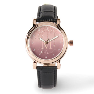 Rose Gold Glitzer Watch Individuelle Name und Lett Armbanduhr