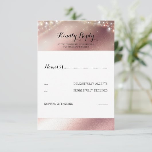 Rose Gold Glitzer Wedding RSVP (Stehend Vorderseite)