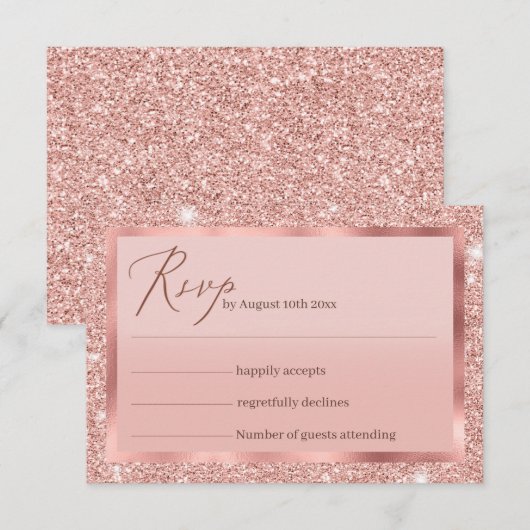 Rose Gold Glitzer Wedding RSVP Card Karte (Vorne/Hinten)