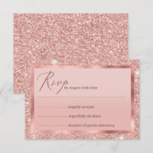 Rose Gold Glitzer Wedding RSVP Card