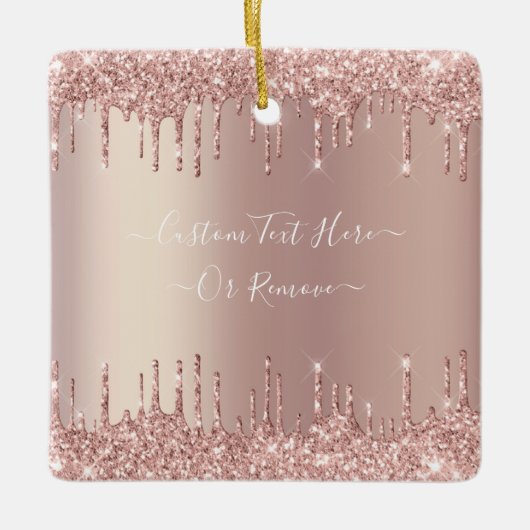 Rose Gold Glitzer Weihnachtsschmuck Custom Text (Vorderseite)