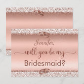 Rose Gold Glitzer werden Sie meine Bridesmaid Einladung (Vorne/Hinten)