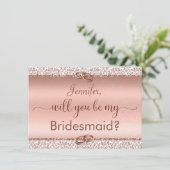 Rose Gold Glitzer werden Sie meine Bridesmaid Einladung (Stehend Vorderseite)