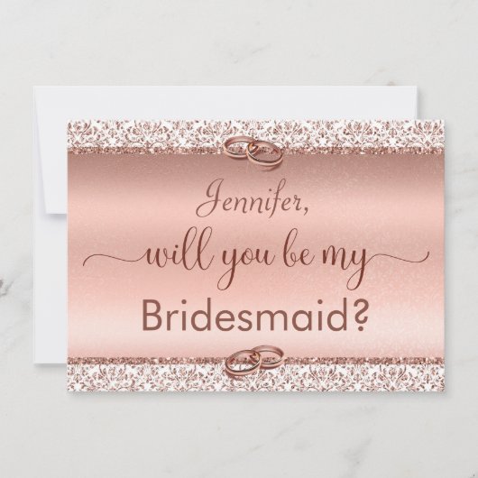 Rose Gold Glitzer werden Sie meine Bridesmaid Einladung (Vorderseite)