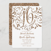 Rose Gold Glitzer Whimsical Lettering Sweet 16 Einladung (Vorne/Hinten)