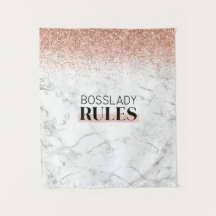 Rose Gold Glitzer White Marble BossLady Rules Logo