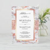 Rose Gold Glitzer White Marble Muslime Hochzeit Einladung (Stehend Vorderseite)