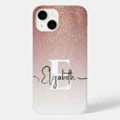 Rose Gold Glitzer White Monogram Black Script Name Case-Mate iPhone Hülle (Rückseite)