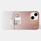 Rose Gold Glitzer White Monogram Black Script Name Case-Mate iPhone Hülle (Rückseite (Horizontal))