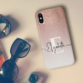 Rose Gold Glitzer White Monogram Black Script Name Case-Mate iPhone Hülle